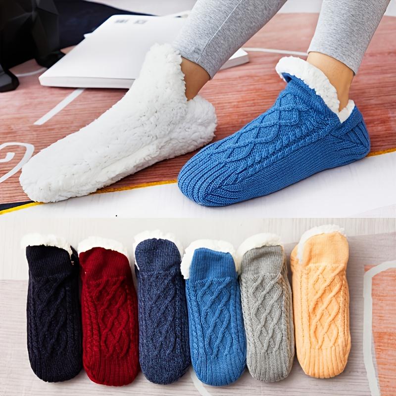 Warm Twist Slippers Socks, Thick Knit Plush Lined Low Cut Ankle Socks,  Women's Stockings & Hosiery – About Your Chair Covers